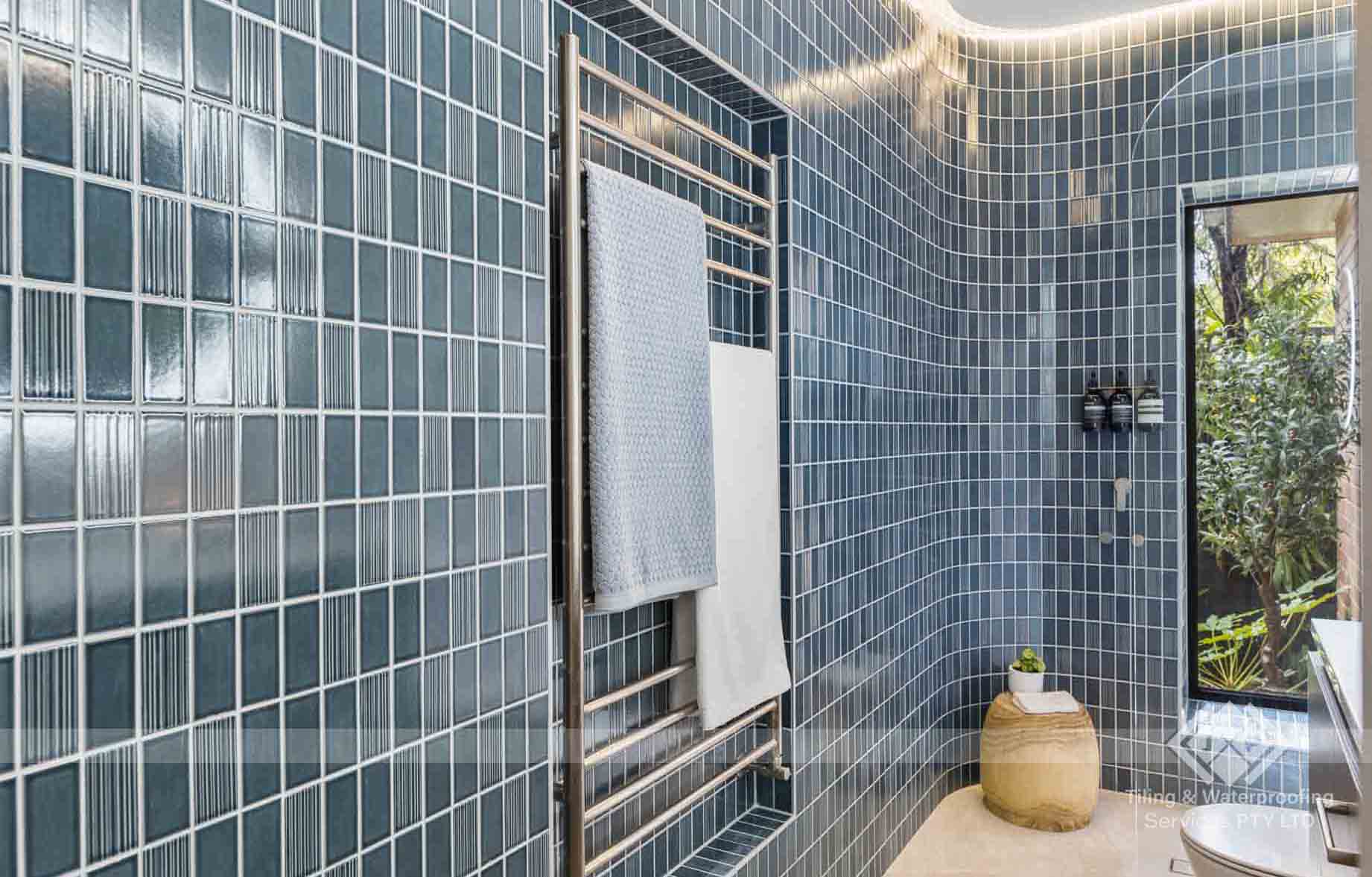 Modern bathroom mosaic tile installation design project